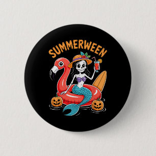 Summerween Mermaid Skeleton Beach Flamingo Hallowe 6 Cm Round Badge