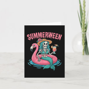 Summerween Mermaid Skeleton Beach Flamingo Hallowe Card