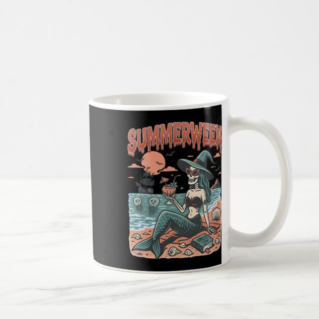Summerween Mermaid Skeleton Beach Flamingo Hallowe Coffee Mug (Right)