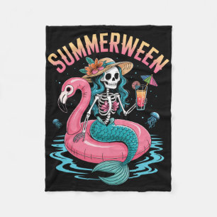 Summerween Mermaid Skeleton Beach Flamingo Hallowe Fleece Blanket