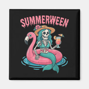 Summerween Mermaid Skeleton Beach Flamingo Hallowe Magnet