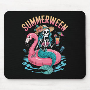 Summerween Mermaid Skeleton Beach Flamingo Hallowe Mouse Mat