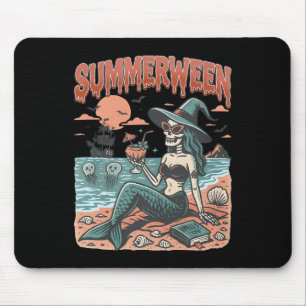 Summerween Mermaid Skeleton Beach Flamingo Hallowe Mouse Mat