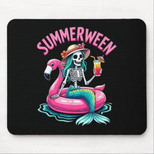 Summerween Mermaid Skeleton Beach Flamingo Hallowe Mouse Mat
