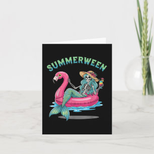 Summerween Mermaid Skeleton Flamingo Float Hallowe Card