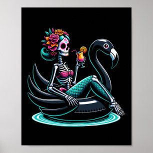Summerween Mermaid Skeleton Flamingo Float Summer Poster