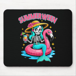 Summerween Mermaid Skeleton Halloween Flamingo Sum Mouse Mat