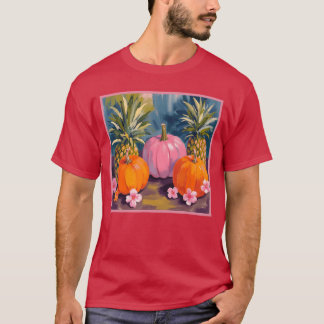 Summerween Pink Pumpkin Pineapple Hibiscus Hallowe T-Shirt