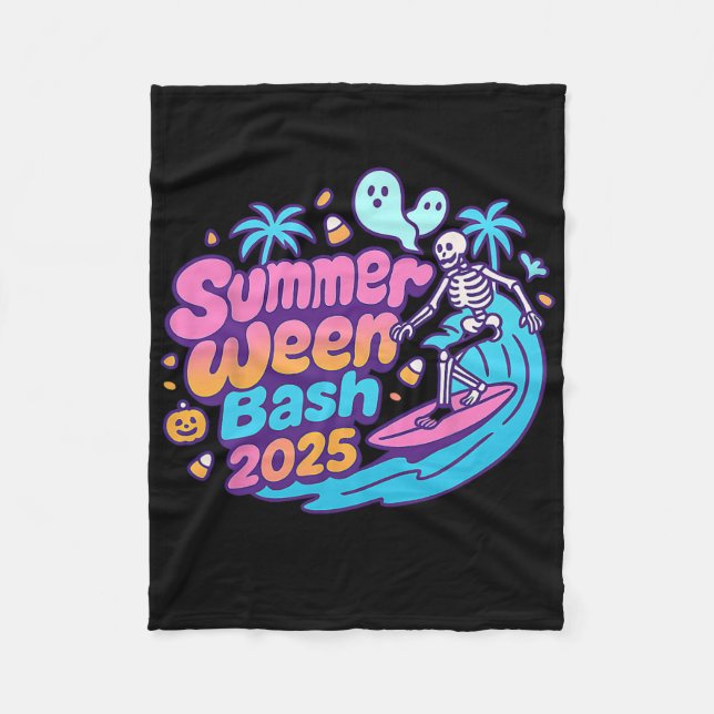 Summerween Sh 2025 Skeleton Beach Party Halloween  Fleece Blanket (Front)