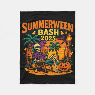 Summerween Sh 2025 Skeleton Beach Party Halloween  Fleece Blanket