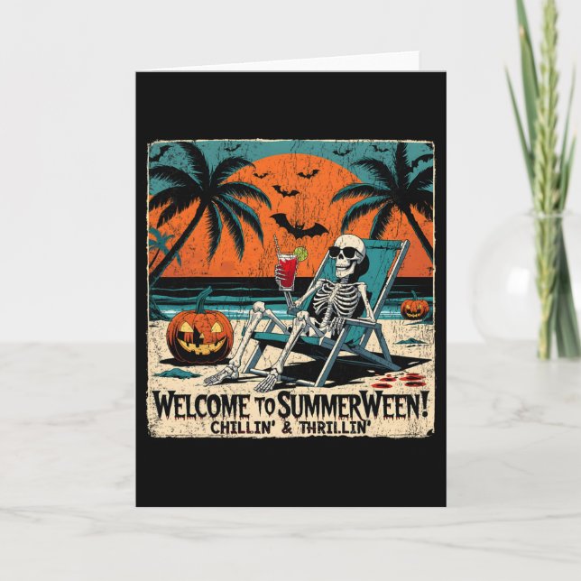 Summerween Skeleton Beach Halloween Tropical Art 1 Card (Front)