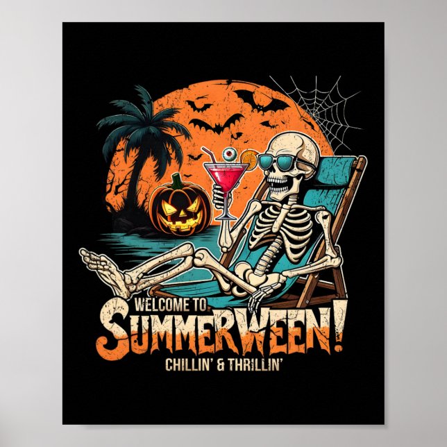 Summerween Skeleton Beach Halloween Tropical Art  Poster (Front)