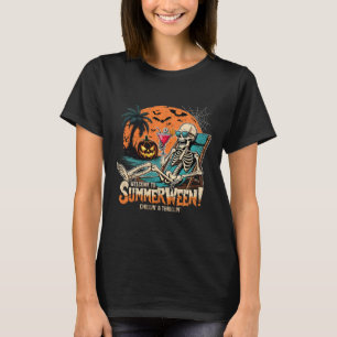 Summerween Skeleton Beach Halloween Tropical Art  T-Shirt