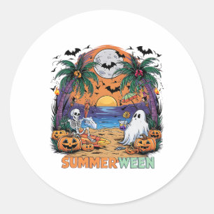 Summerween Skeleton Beach Party Halloween Vibes  Classic Round Sticker