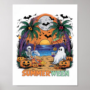 Summerween Skeleton Beach Party Halloween Vibes  Poster