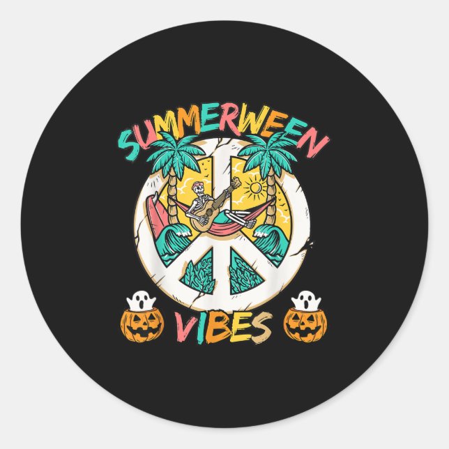Summerween Skeleton Chill Out At The Beach With Su Classic Round Sticker (Front)