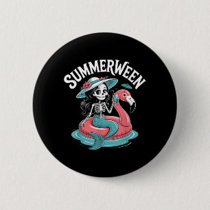 Summerween Skeleton Flamingo Halloween Vibes 6 Cm Round Badge