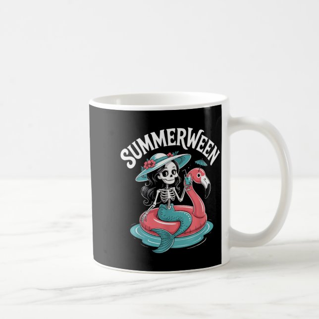 Summerween Skeleton Flamingo Halloween Vibes Coffee Mug (Right)