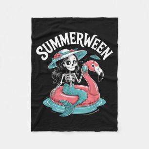 Summerween Skeleton Flamingo Halloween Vibes Fleece Blanket