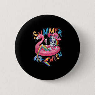 Summerween Skeleton Flamingo Summer Halloween Wome 6 Cm Round Badge