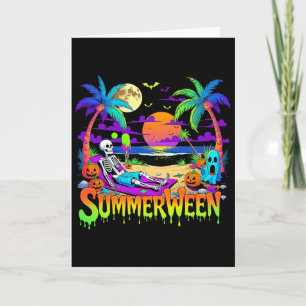 Summerween Skeleton Ghost Beach Funny Spooky Hallo Card