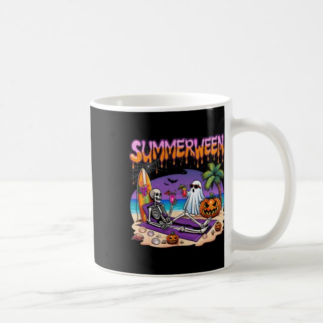 Summerween Skeleton Ghost Beach Funny Spooky Hallo Coffee Mug (Right)