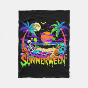 Summerween Skeleton Ghost Beach Funny Spooky Hallo Fleece Blanket