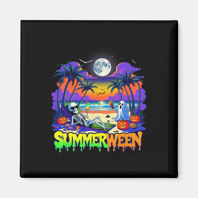 Summerween Skeleton Ghost Beach Funny Spooky Hallo Magnet (Front)