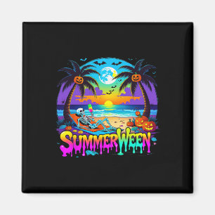 Summerween Skeleton Ghost Beach Funny Spooky Hallo Magnet