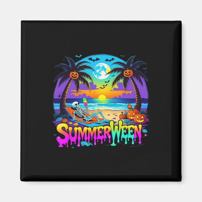 Summerween Skeleton Ghost Beach Funny Spooky Hallo Magnet (Front)