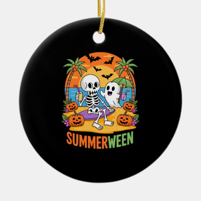 Summerween Skeleton Ghost Beach Halloween Party Fu Ceramic Tree Decoration (Front)