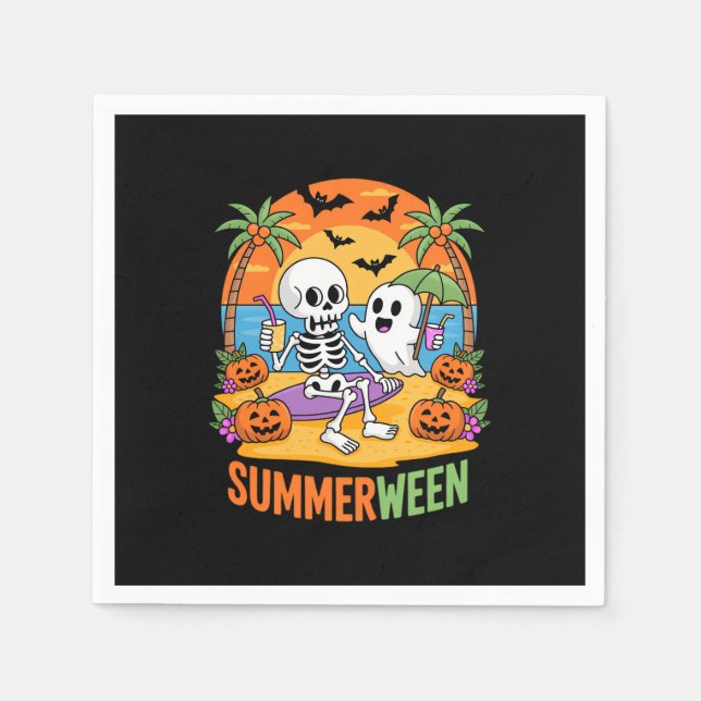 Summerween Skeleton Ghost Beach Halloween Party Fu Napkin (Front)