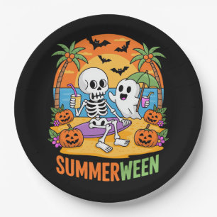 Summerween Skeleton Ghost Beach Halloween Party Fu Paper Plate