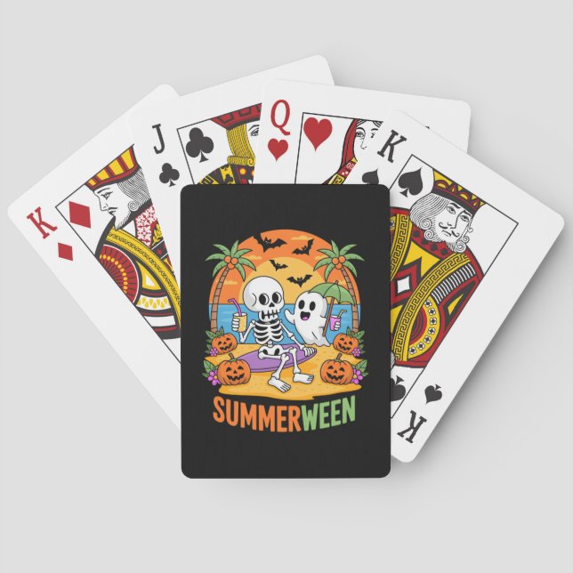 Summerween Skeleton Ghost Beach Halloween Party Fu Playing Cards (Back)
