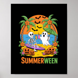 Summerween Skeleton Ghost Beach Halloween Party Fu Poster