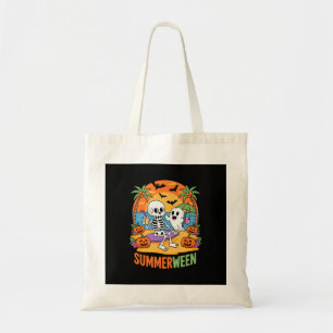 Summerween Skeleton Ghost Beach Halloween Party Fu Tote Bag
