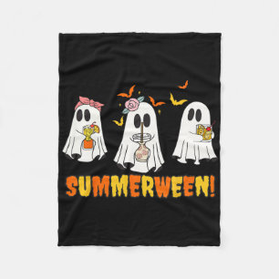 Summerween Skeleton Ghost Beach Party Halloween Vi Fleece Blanket