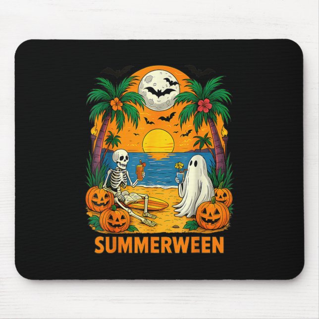 Summerween Skeleton Ghost Beach Party Halloween Vi Mouse Mat (Front)