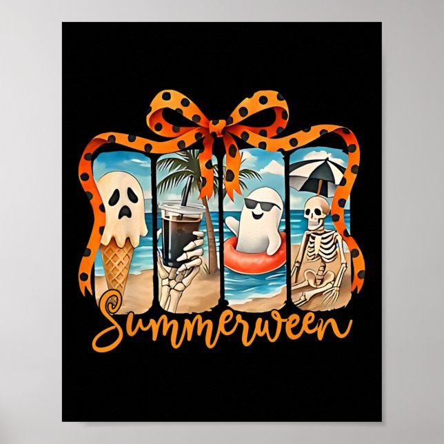 Summerween Skeleton Ghost Beach Party Halloween Vi Poster (Front)