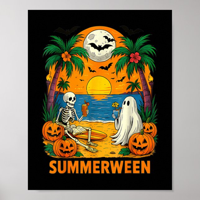 Summerween Skeleton Ghost Beach Party Halloween Vi Poster (Front)