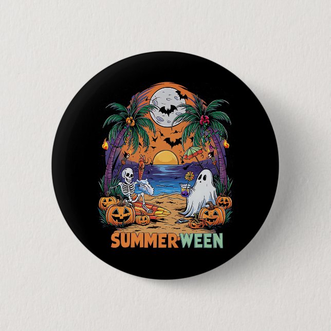 Summerween Skeleton Halloween Vibes 6 Cm Round Badge (Front)