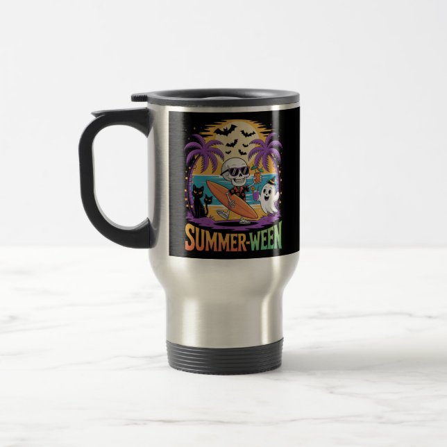 Summerween Skeleton Party Halloween Travel Mug (Left)