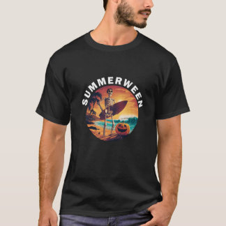 Summerween Skeleton Pumpkin Beach Halloween Vibes T-Shirt