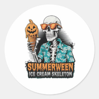 Summerween Skeleton – Spooky Ice Cream Halloween V Classic Round Sticker