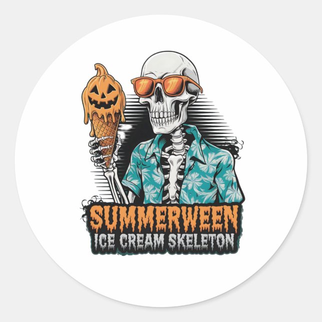 Summerween Skeleton – Spooky Ice Cream Halloween V Classic Round Sticker (Front)