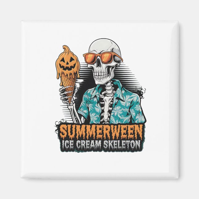 Summerween Skeleton – Spooky Ice Cream Halloween V Magnet (Front)