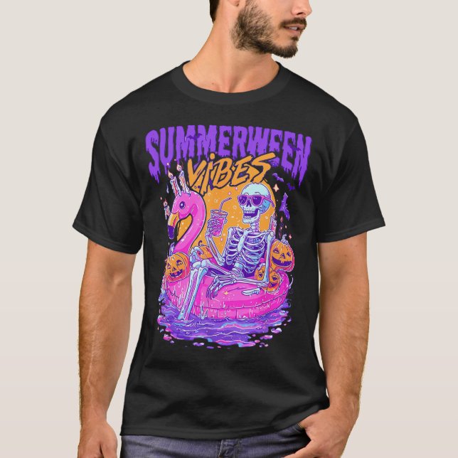 Summerween Skeleton Spooky Summer Beach Skelly  T-Shirt (Front)