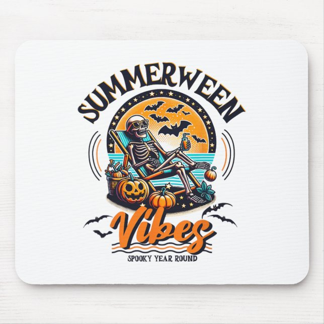 Summerween Skeleton Spooky Year Round Summer Hallo Mouse Mat (Front)