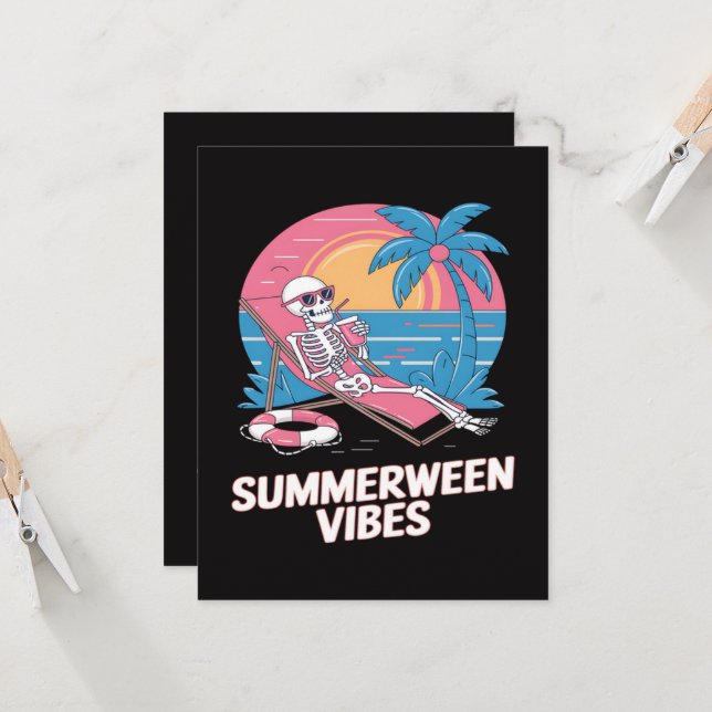 Summerween Skeleton Summer Vacation Beach Funny Invitation (Front/Back In Situ)