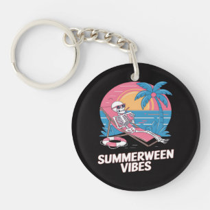 Summerween Skeleton Summer Vacation Beach Funny Key Ring
